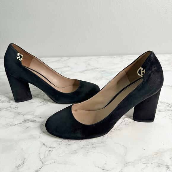 Tory Burch Elizabeth Black Bubuck Suede Block Heel Pumps women’s Size 8.5 - Picture 9 of 14